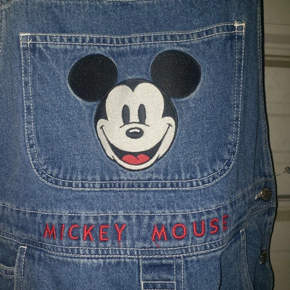Vtg 90’s Y2K Mickey Mouse Large Jean Overalls Disney Store Shortalls Embroidered - Picture 2 of 5